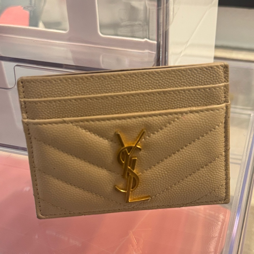 Yves Saint Laurent Tan Card Holder with Gold Logo